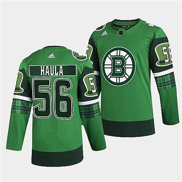 Men's Green Boston Bruins #56 Erik Haula 2022 St Patricks Day Warm-Up Stitched Jersey